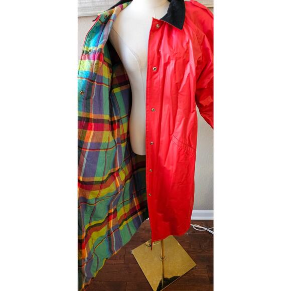 Vintage‎ Misty Harbor Any Weather Slicker Plaid Line Raincoat Women Size L Red - Picture 4 of 8